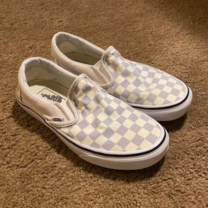 Light Blue Checkered Vans Slip Ons